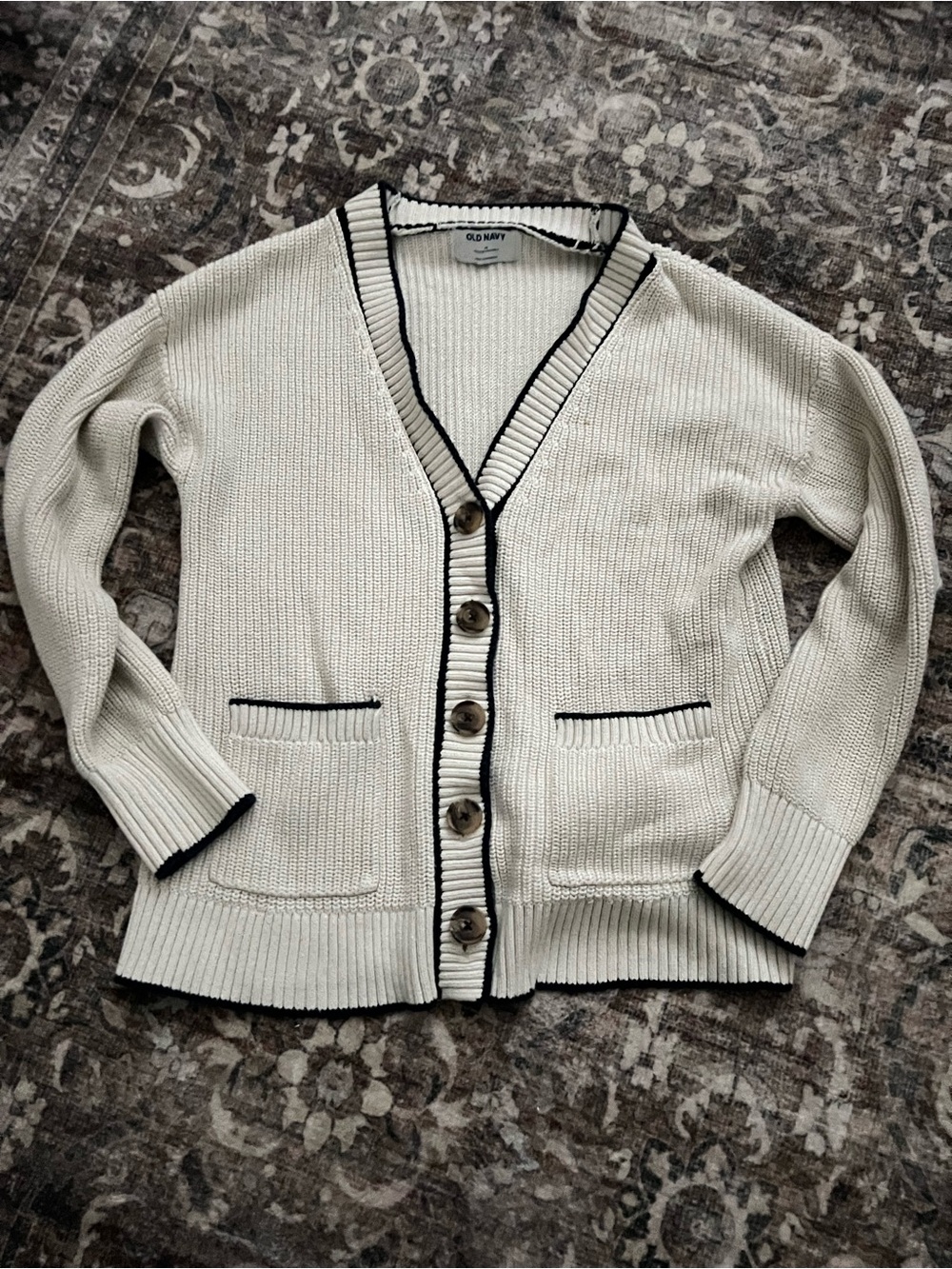 Old Navy Cream Cardigan with Black Trim